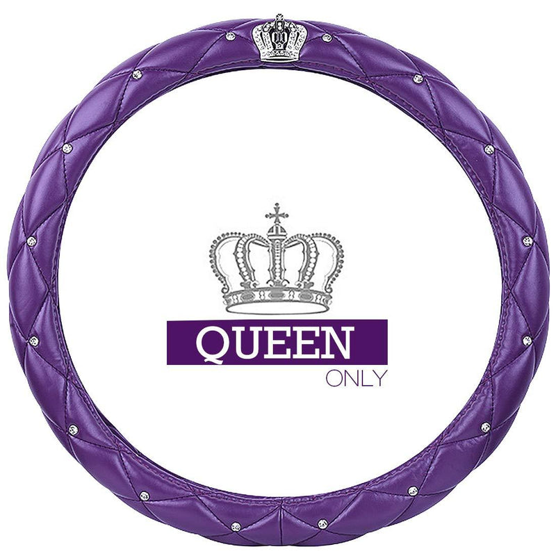  [AUSTRALIA] - Queen's Auto Steering Wheel Cover with Noble Crown + Bling Diamond + Exquisite Lattice Design + Soft Leather Stylish + Elegant Car Series Universal 15"/38cm (QUEEN ONLY) (Purple) A - Purple