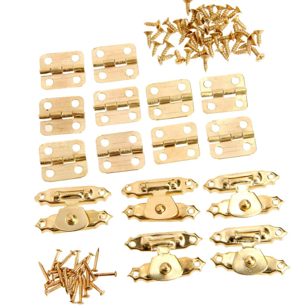 5Pcs Antique Gold Jewelry Wooden Box Case Toggle Hasp Latch +10Pcs Cabinet Hinges Iron Vintage Hardware Furniture Accessories 1- - LeoForward Australia