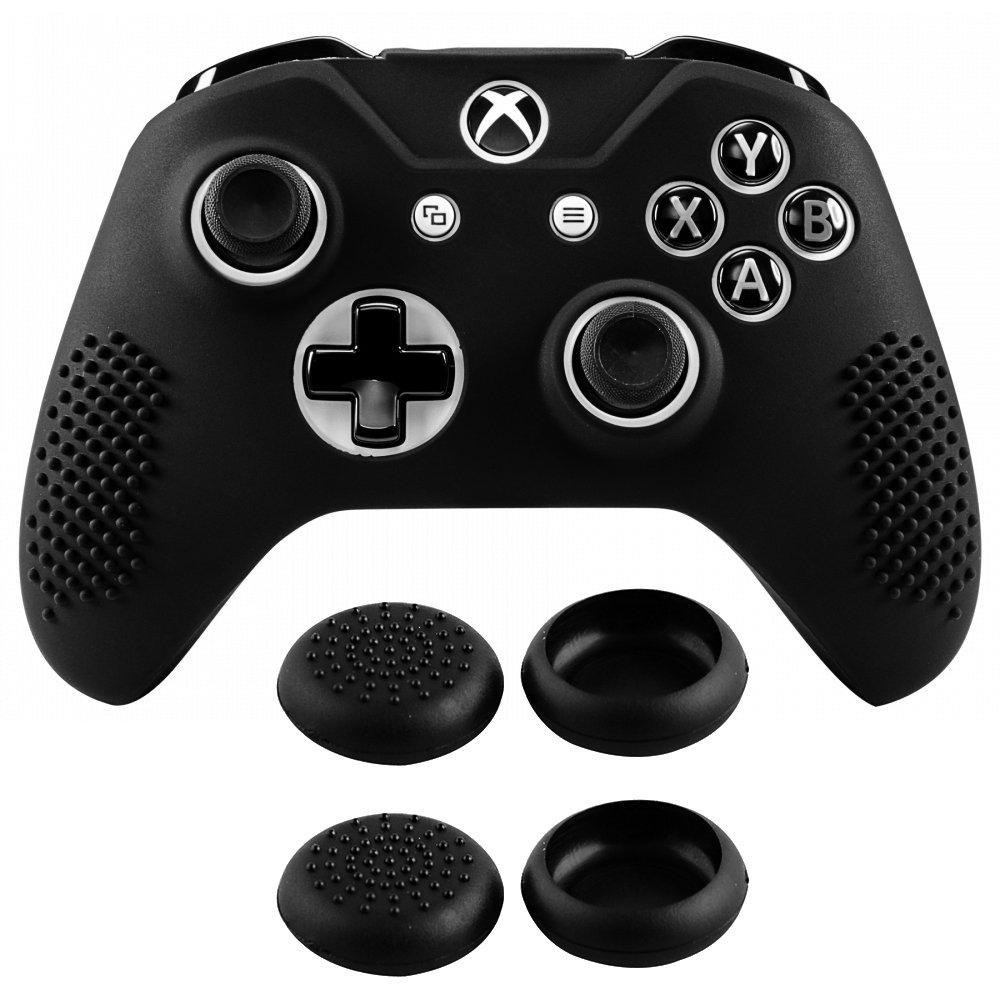 eXtremeRate Soft Anti-Slip Silicone Controller Cover Skins Thumb Grips Caps Protective Case for Microsoft Xbox One X & One S Controller Black - LeoForward Australia