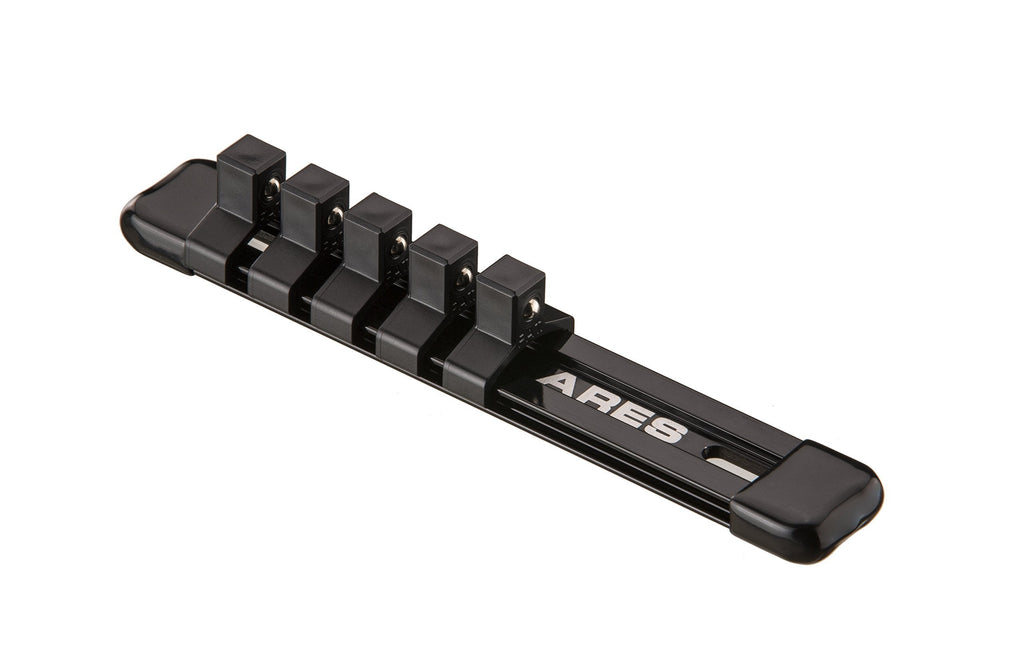 ARES 70238-3/8-Inch Drive 6-Inch Socket Organizer - Aluminum Rail Stores up to 5 Sockets and Keeps Your Tool Box Organized 3/8" Drive 6" Aluminum Socket Rail Black - LeoForward Australia