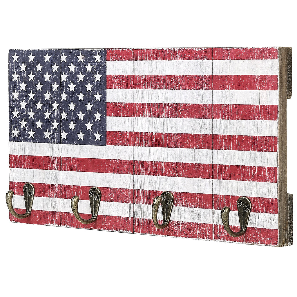 MyGift 4-Hook Key Rack American Flag Design Wood Wall Mounted Entryway Hooks - LeoForward Australia