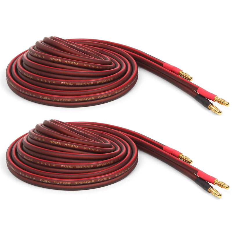 Micca Pure Copper Speaker Wire with Gold Plated Banana Plugs, 14AWG, 6 Feet (2 Meter), Pair 6ft (2M) - LeoForward Australia