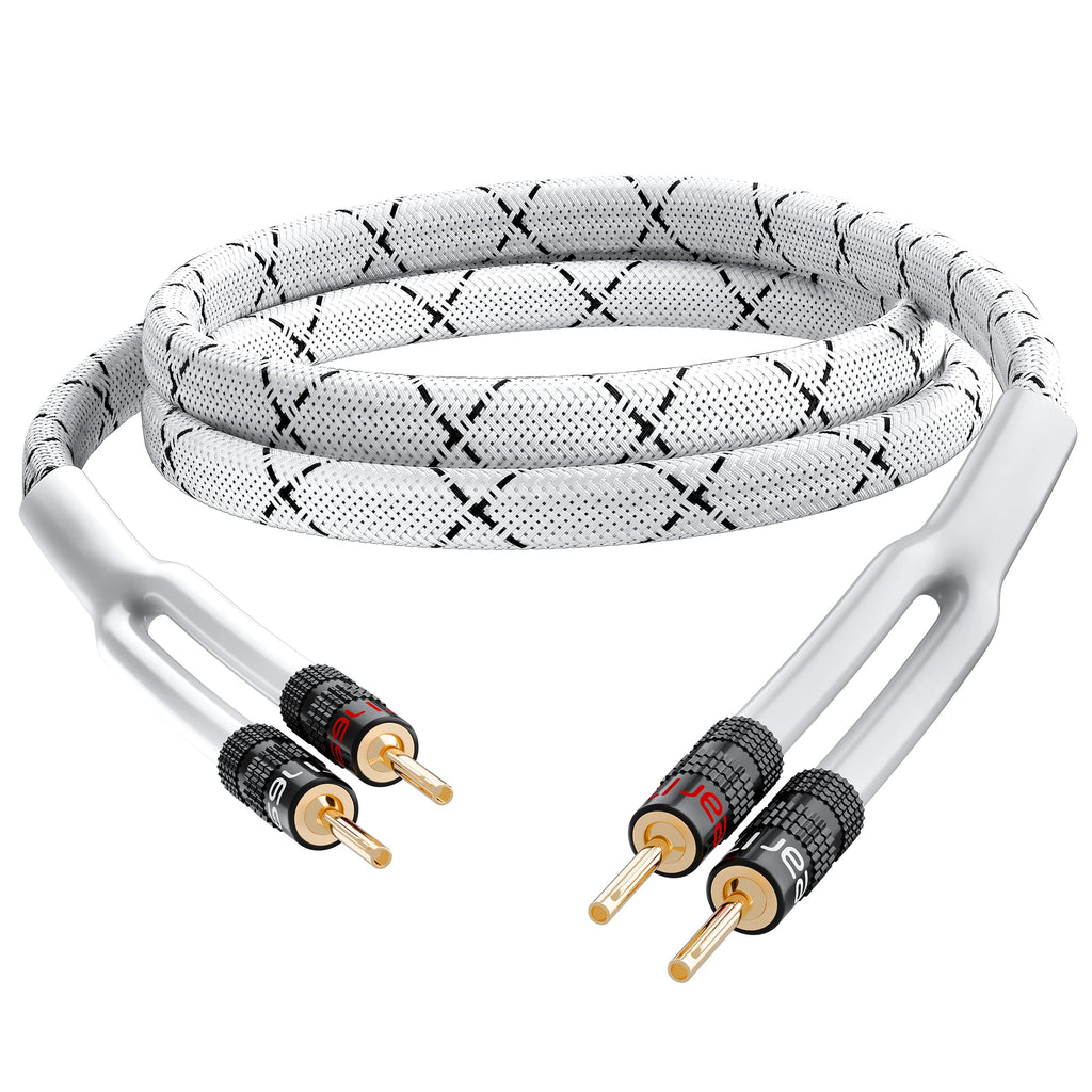  [AUSTRALIA] - GearIT 14AWG Premium Heavy Duty Braided Speaker Wire (3 Feet) with Dual Gold Plated Banana Plug Tips - Oxygen-Free Copper (OFC) Construction, White 3 Feet