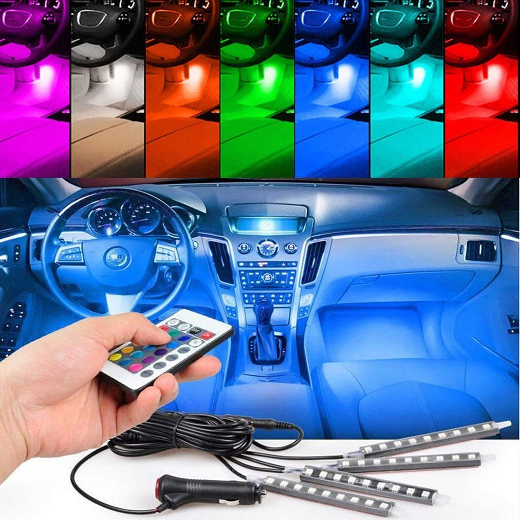 HENGJIA Car LED Strip Light, Auto Parts 4pcs 36 LED Multi-Color Car Interior Lights Under Dash Lighting,Waterproof Kit with Multi-Mode Change and Wireless Remote Control Car Charger Included,DC 12V Seven colors - LeoForward Australia
