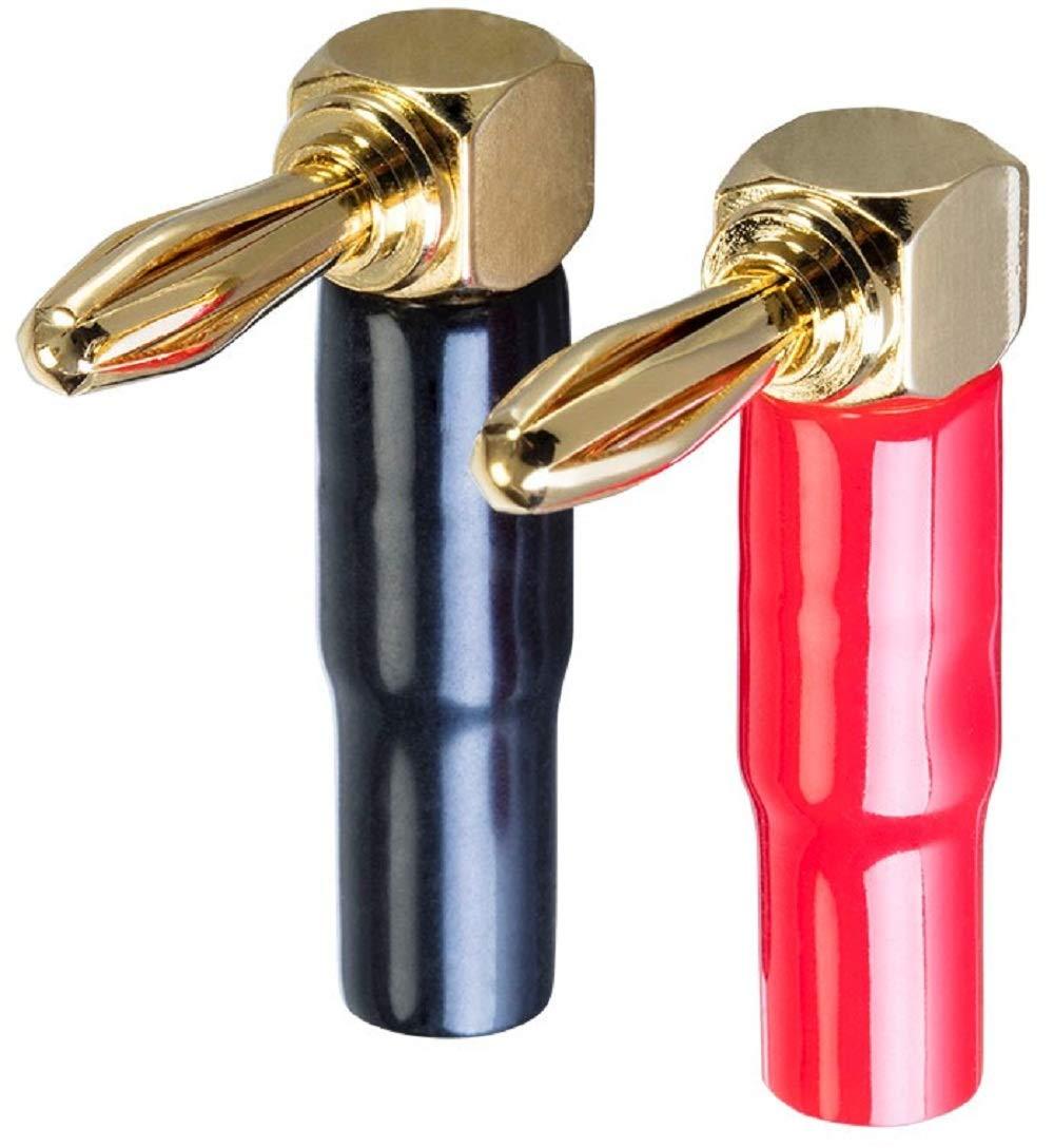 Monoprice 1 Pair Right Angle 24k Gold Plated Banana Speaker Wire Cable Screw Plug Connectors Black/Red 1 Pack - LeoForward Australia