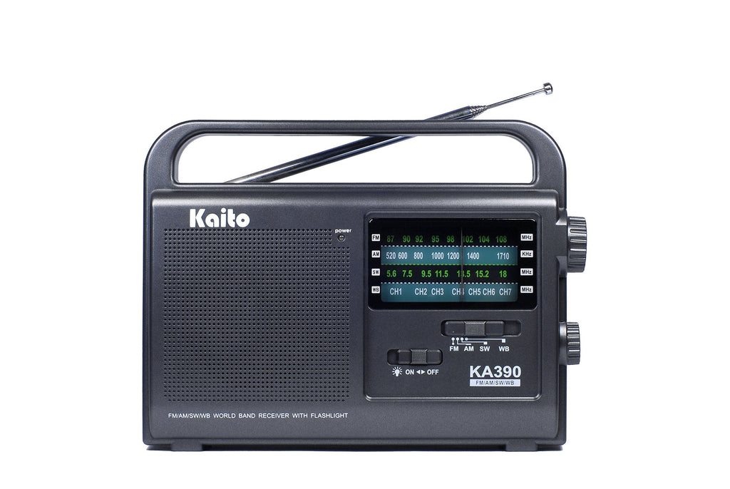 Kaito KA390 Portable AM/FM Shortwave NOAA Weather Radio with LED Flashlight, Color Black - LeoForward Australia