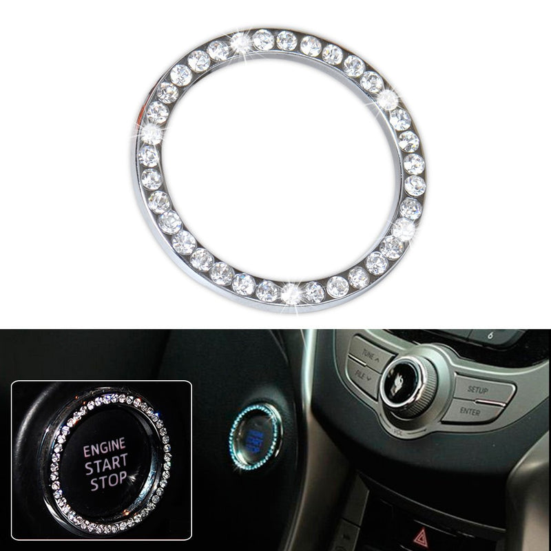 beler Silver Car Decorative Diamante Ring Interior One-Key Engine Start Stop Ignition Push Button for BMW Benz Audi Cadillac - LeoForward Australia