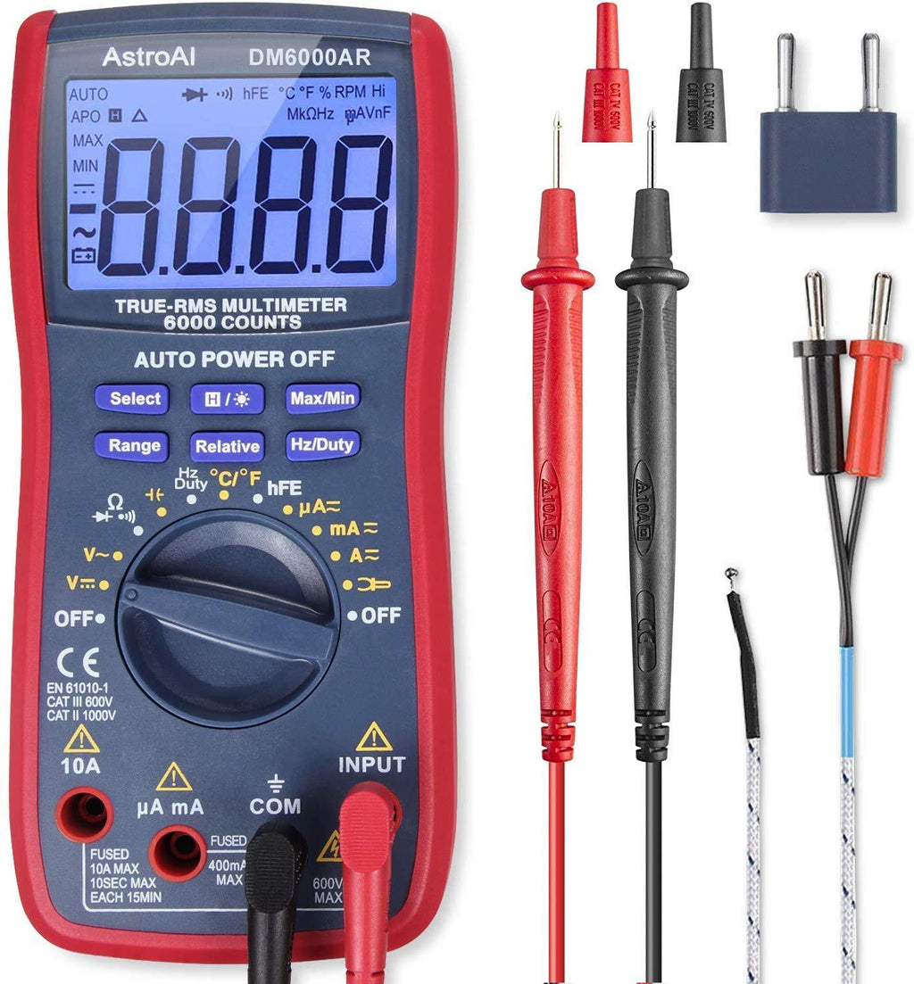 AstroAI Digital Multimeter TRMS 6000 Counts Volt Meter Auto-Ranging Tester; Fast Accurately Measures Voltage Current Resistance Diodes Continuity Duty-Cycle Capacitance Temperature for Automotive - LeoForward Australia