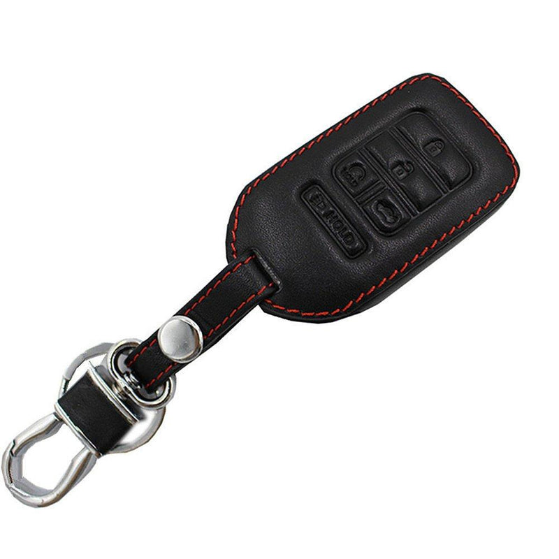 Black Leather Key Cover Case Holder Chain Bag Key Fob Case Cover fit for 2015 2016 2017 Honda Civic Accord Pilot CR-V Black Leather Cover With Key Chain - LeoForward Australia