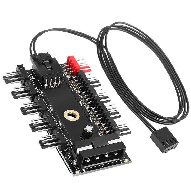  [AUSTRALIA] - Electop PC Chassis Fan Hub CPU Cooling HUB 10 Port 12V 4 Pin Fan PWM Hub Molex Controller