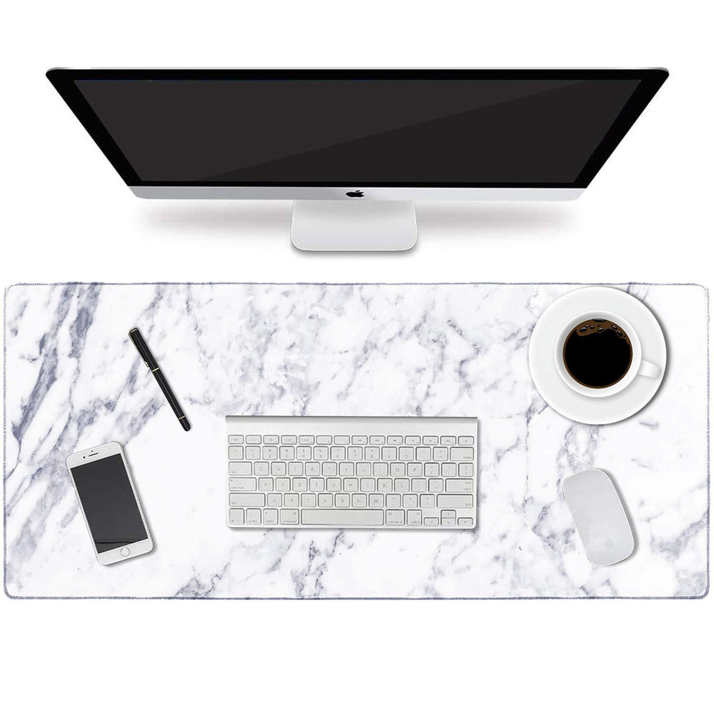 HAOCOO Desk Pad, Office Desk Mat 35.4" ×15.7" Large Gaming Mouse Pad Durable Extended Computer Mouse Pad Water-Resistant Thick Writing Pads with Non-Slip Rubber Base for Office Home,White Marble 35.4" × 15.7" A White Marble - LeoForward Australia