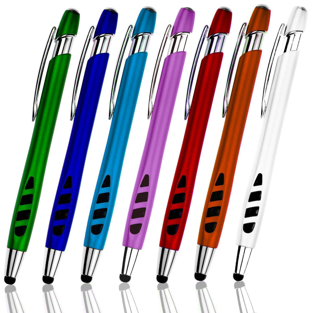 Stylus pen for Touch Screens & Writing Pens, with Sensitive Stylus Tip - 2 in 1, For Your iPad, iPhone, Kindle, Nook, Samsung Galaxy, Tablets & Phones - Assorted Barrel Colors, Black Ink, 7 Pack - LeoForward Australia