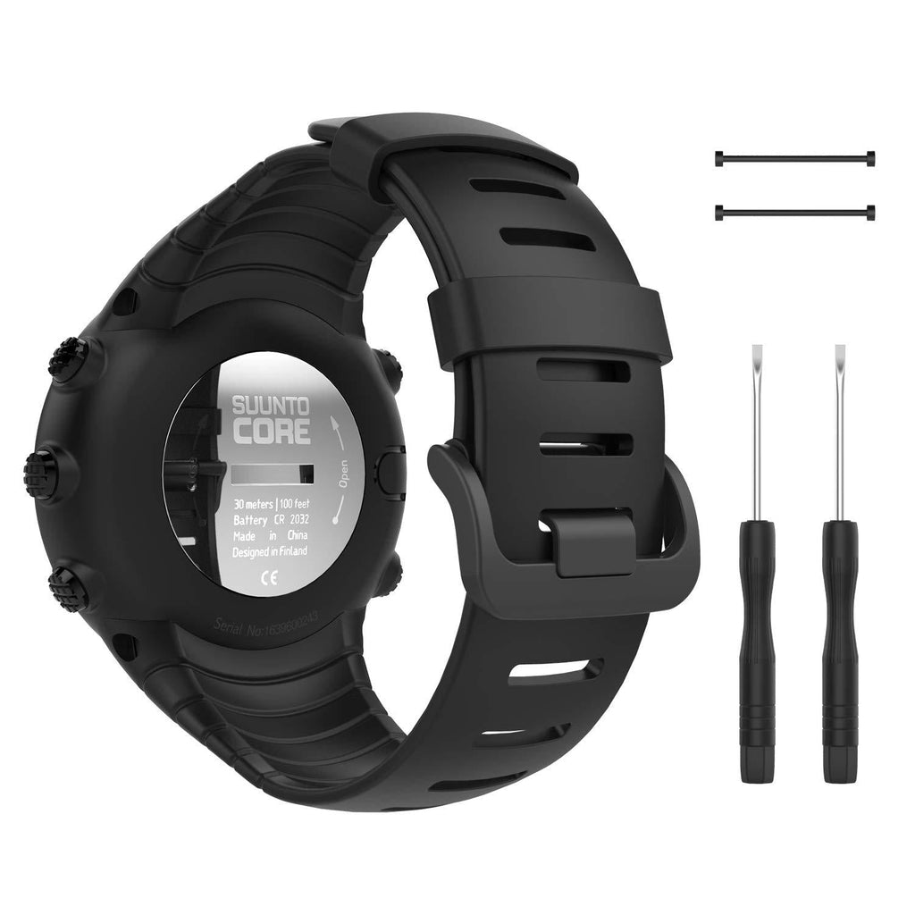 MoKo Watch Band Compatible with Suunto Core, Classic Replacement Soft Wrist Band Strap with Metal Clasp for Suunto Core Smart Watch, Fits 5.51"-9.06" (140mm-230mm) Wrist, All Black - LeoForward Australia