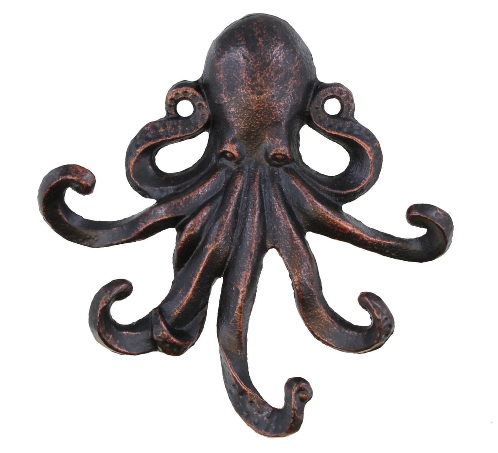 Decorative Cast Iron Octopus 5 Arm Wall Hook - Rustic Copper Finish - LeoForward Australia