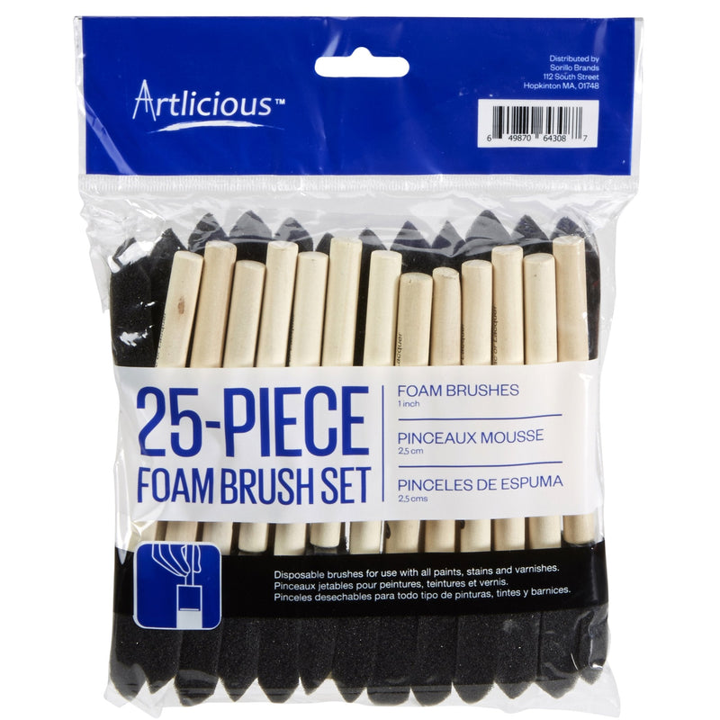  [AUSTRALIA] - Artlicious Foam Brush Set - Pack of 25 Disposable, 1-inch Sponge Paint Brushes for Acrylic Painting, Staining, Varnishes & DIY Craft Projects - Art Supplies﻿ One Inch - 25 Pack