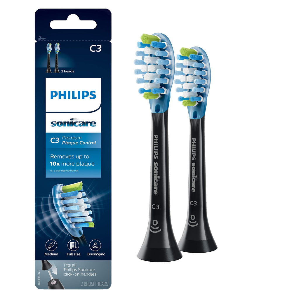 Genuine Philips Sonicare C3 Premium Plaque Control Toothbrush Head, HX9042/95, 2- Pack, Black 2-pk - LeoForward Australia