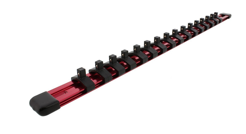 ABN Red Aluminum SAE Standard 1/2in Drive Socket Holder – Tool and Socket Organizer Rail with Clips 1/2 Inch - LeoForward Australia
