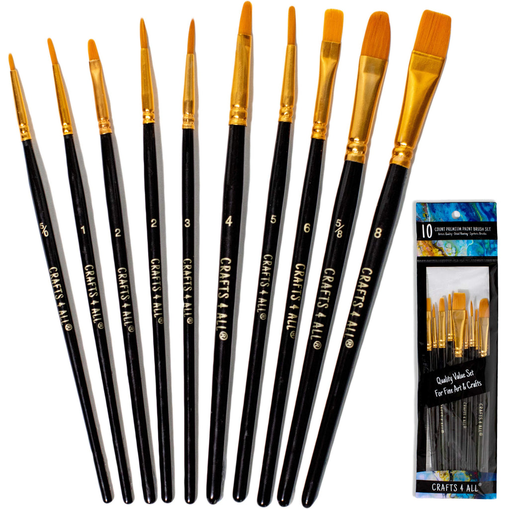  [AUSTRALIA] - Crafts 4 All Acrylic Paint Brushes - Pack of 10 Professional, Wide and Fine Tip, Nylon Hair Artist Paintbrushes - Paintbrush Bulk Set for Watercolor, Canvas, Craft, Detail & Oil Painting 10 Pack
