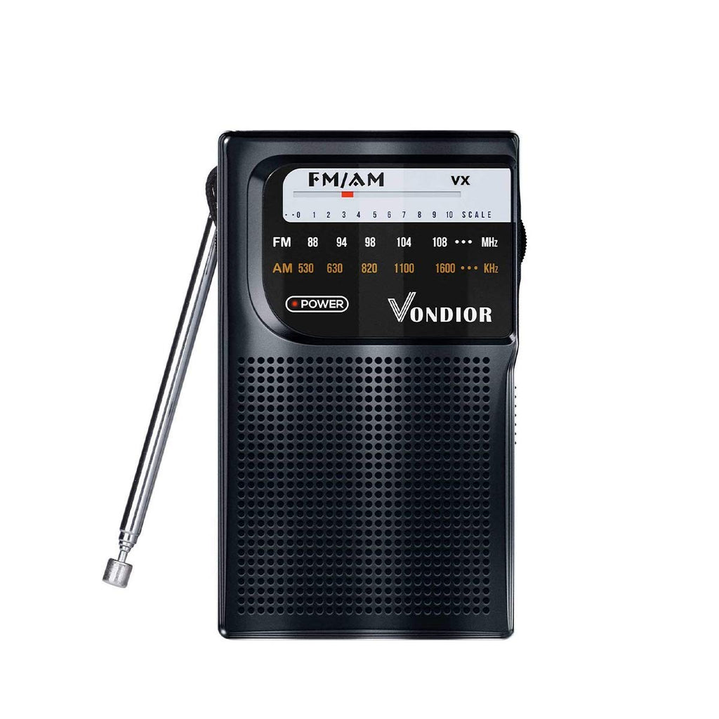  [AUSTRALIA] - AM FM Radio Portable – Best Reception Transistor Radio/Longest Lasting Battery Operated Radio (2AA) / FM AM Pocket Radio. Mono Headphone Socket, by Vondior (Black) Black