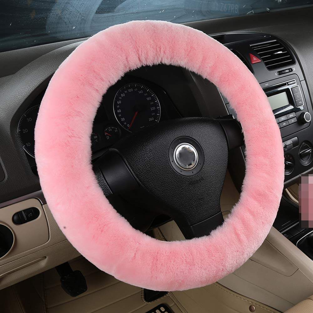  [AUSTRALIA] - Dotesy Pure Wool Auto Steering Wheel Cover Genuine Sheepskin Great Grip Anti-Slip Car Steering Wheel Cushion Protector Universal 15 inch for Car,Truck,SUV,etc. (Pink) pink