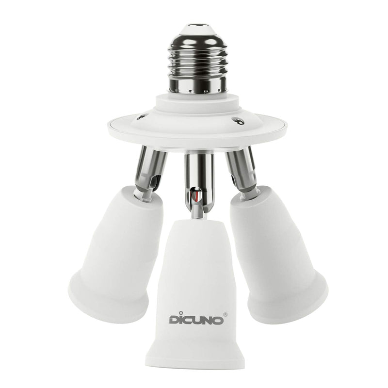  [AUSTRALIA] - DiCUNO 3 in 1 E26 Light Socket Splitter Adapter, Standard Base LED Bulb Converter, 360 Degrees Adjustable 180 Degree Bendable, 3 Way Bulbs Socket Holder 3 in 1 E26 Socket