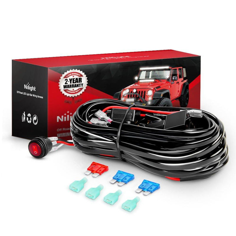  [AUSTRALIA] - Nilight - NI -WA 06 LED Light Bar Wiring Harness Kit - 2 Leads 12V On Off Switch Power Relay Blade Fuse for Off Road Lights LED Work Light, 2 Years Warranty 16AWG Wiring Harness Kit - 2 Leads