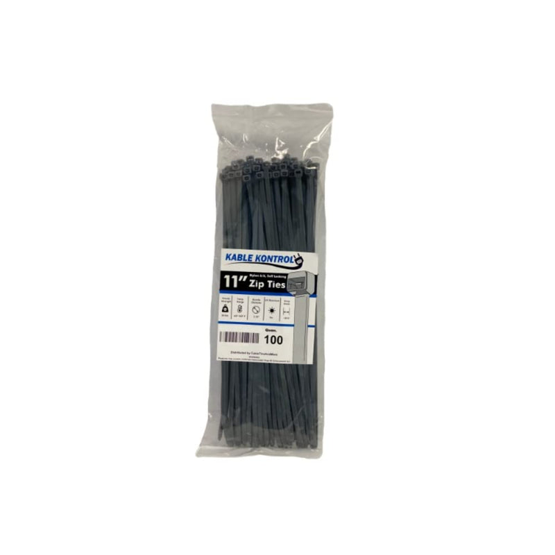  [AUSTRALIA] - Kable Kontrol Gray Zip Ties 11 Inch 100 Pcs, 50 Lbs Tensile Strength, Self-locking Nylon Colored Cable Ties Wire Wraps for Indoor or Outdoor Use 11" - 100 Pcs
