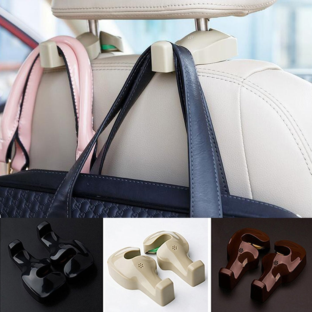  [AUSTRALIA] - Spotest Car Hooks headrest Hangers, Unique Bargains Pair Gray Plastic Car Seat Headest Hanger Bags Oranizer Hook Holder Hang Purse or Grocery Bags (Beige) Beige