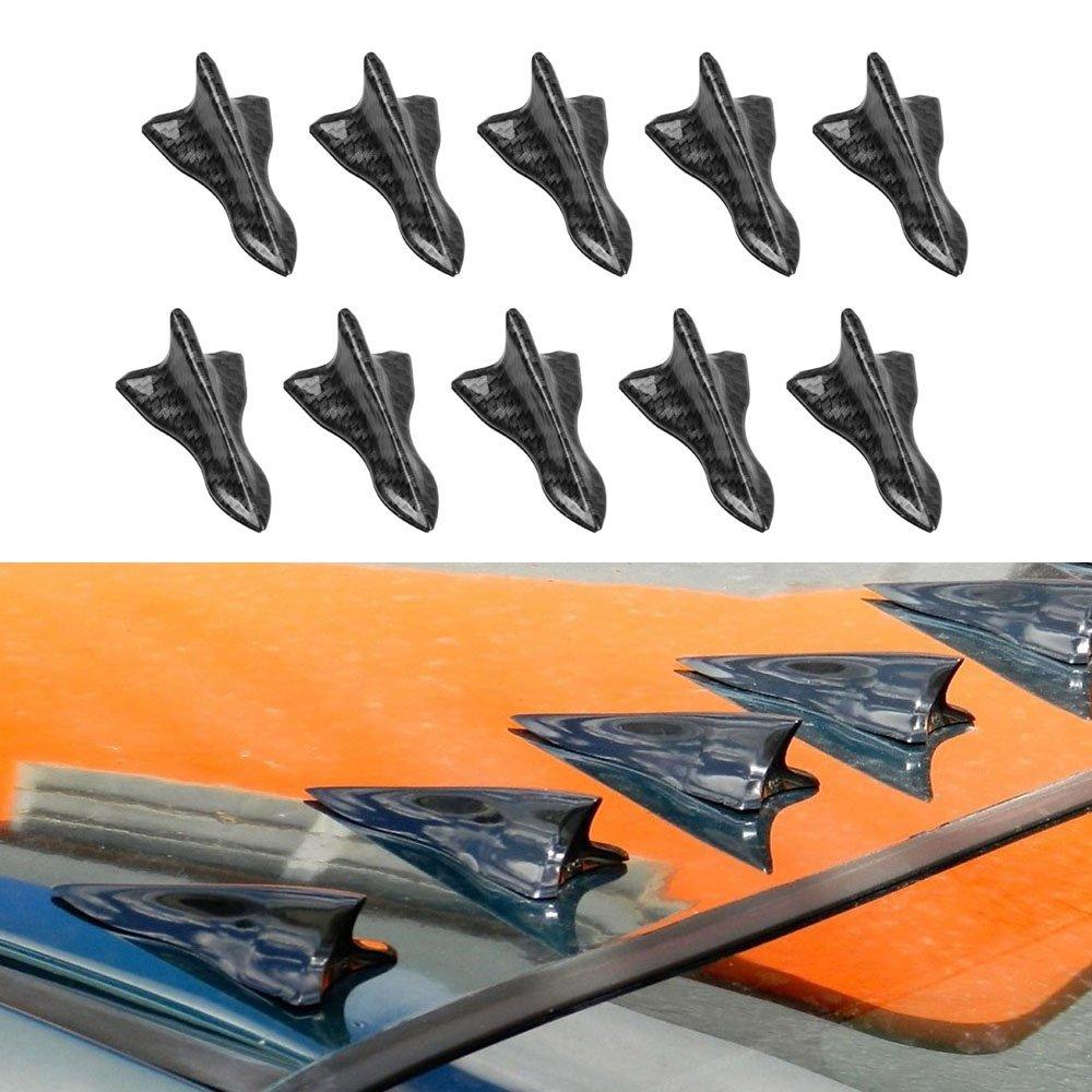 [AUSTRALIA] - Alpha racing Air Vortex Generator Diffuser Shark Fin 10pcs Set Kit for Spoiler Roof Wing Pointed End Style Carbon Fiber Pattern