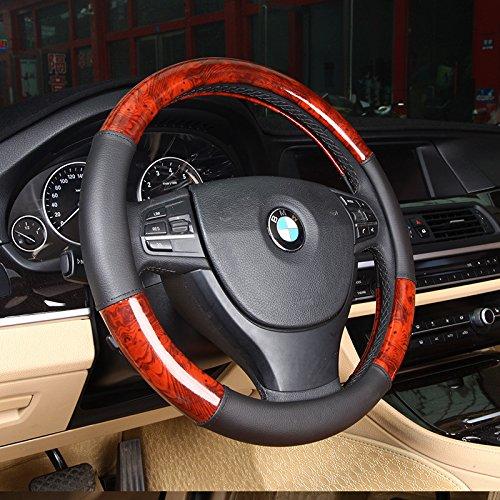  [AUSTRALIA] - Follicomfy Leather Auto Car Steering Wheel Cover Wood Grain Design,Anti Slip Universal 15 Inch,Black A1-black