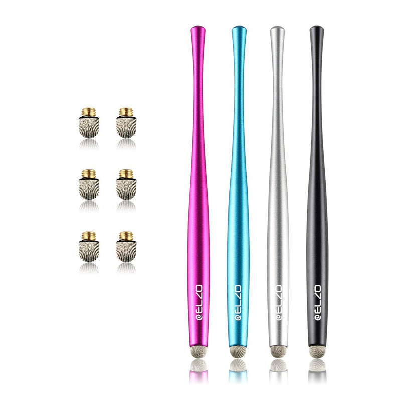 ELZO Capacitive Stylus Pens Premium Metal Slim Combo 4 Pcs with 6 Replacement Nanofiber Tips for Touch Screen Tablets Asus/Surface/Samsung/iPhone/iPad/LG and More (Black, Silver, Light Blue&Rose Red) 4 Pack Black, Silver, Rose red, Light Blue - LeoForward Australia