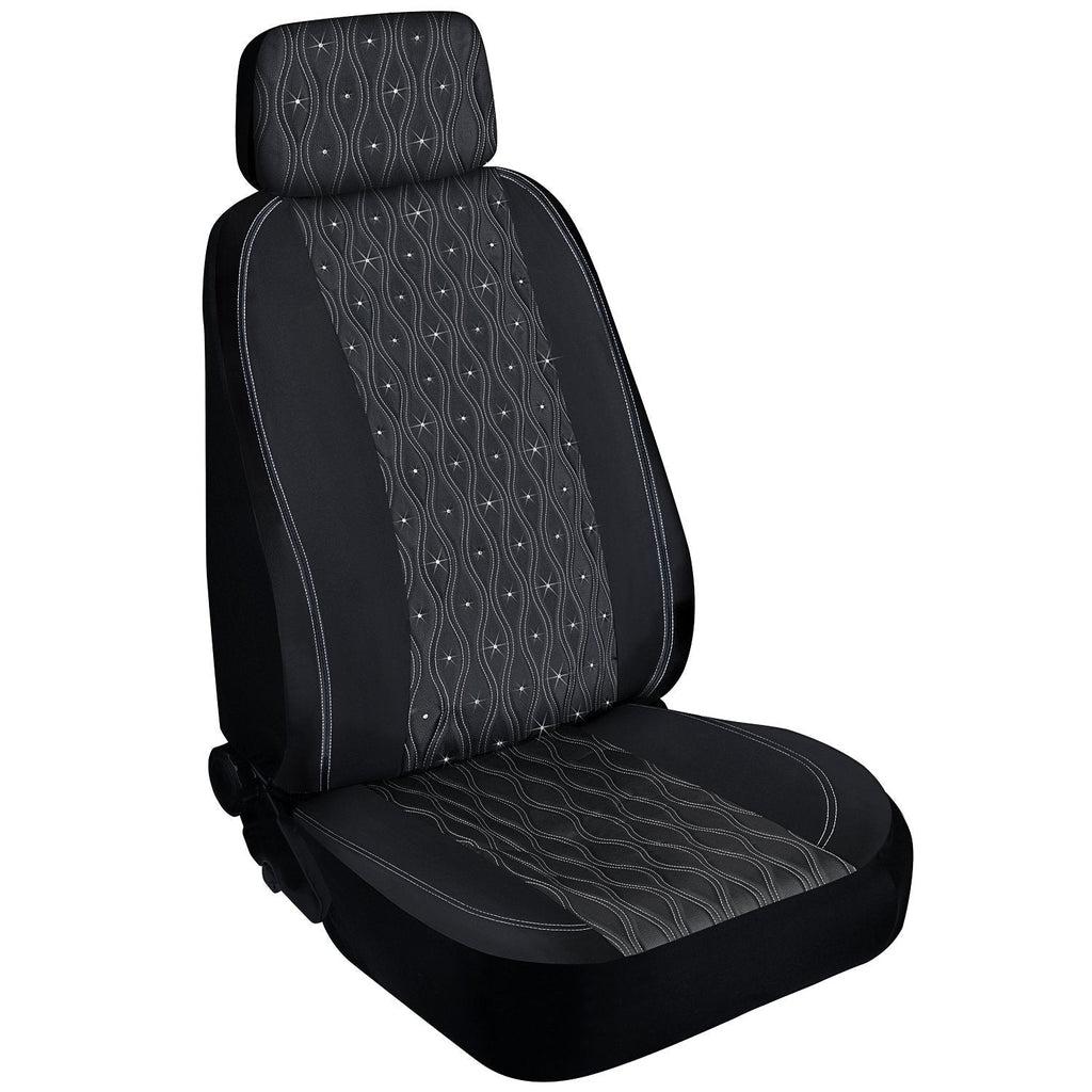  [AUSTRALIA] - Pilot Automotive SWR-0111 Black Swarovski Wavy Stitch Seat Cover, 1 Piece