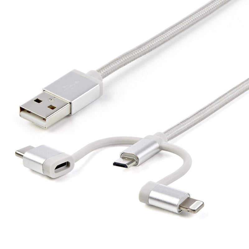  [AUSTRALIA] - StarTech.com USB Multi Charging Cable - 3.3 ft / 1m - Lightning / USB-C / Micro-USB - Braided - MFi Certified - USB 2.0 - 3 in 1 Charging (LTCUB1MGR) Silver 3.3 ft. / 1 m
