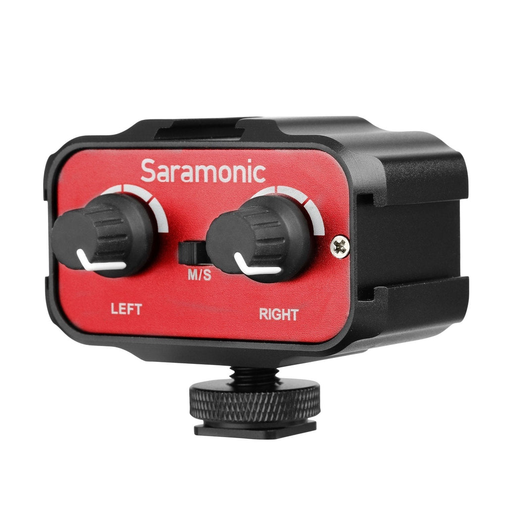  [AUSTRALIA] - DSLR Audio Adapter,Saramonic SR- AX100 Microphone Audio Mixer Universal Dual Channels Microphone Amplifier Adapter for use with Shooting Video Recording Mic Accessories with 2 Channel 3.5mm