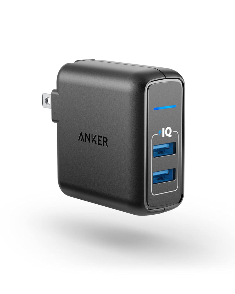  [AUSTRALIA] - USB Charger, Anker Elite Dual Port 24W Wall Charger, PowerPort 2 with PowerIQ and Foldable Plug, for iPhone 11/Xs/XS Max/XR/X/8/7/6/Plus, iPad Pro/Air 2/Mini 3/Mini 4, Samsung S4/S5, and More Black