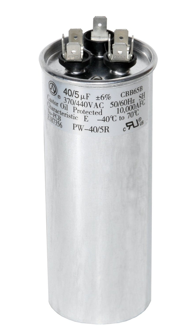  [AUSTRALIA] - PowerWell 40 + 5 MFD uf 370 VAC or 440 Volt Dual Run Round Capacitor PW-40/5/R for Condenser Straight Cool or Heat Pump Air Conditioner 40/5 Micro Farad
