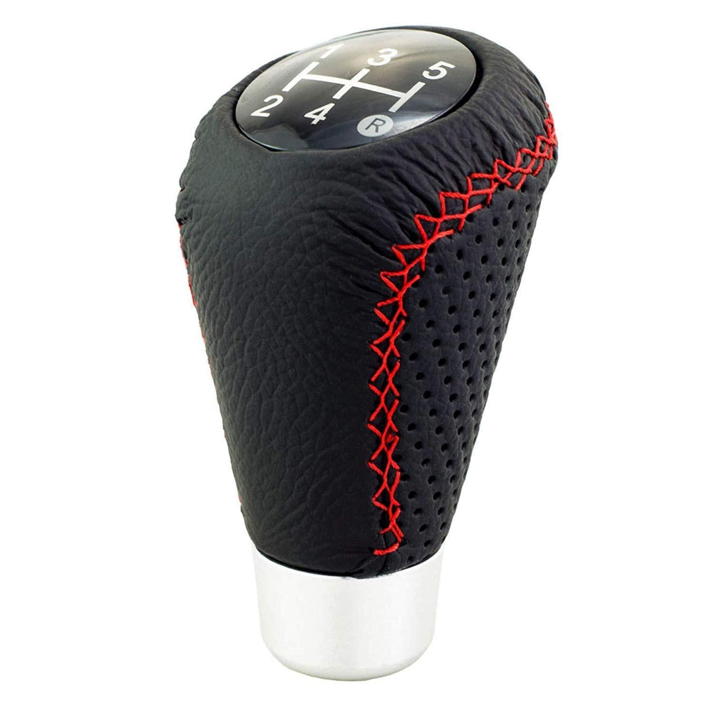  [AUSTRALIA] - Bashineng Shifter Knob 5 Speed Leather Gear Stick Shift Head for Universal Automatic Manual Cars (Black & Red)