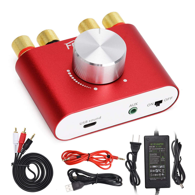  [AUSTRALIA] - Facmogu F900 Red Bluetooth Amplifier with Adapter 5A 12V DC, 50W + 50W Mini Amplifier Wireless Audio 12V DC AMP 100W 2 Channel