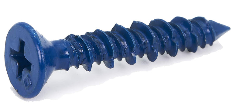  [AUSTRALIA] - CONFAST 3/16" x 1-1/4" Blue Flat Phillips Concrete Diamond Point Screw Anchor with Drill Bit for Anchoring to Masonry, Block or Brick (100 per Box) 3/16" x 1-1/4"