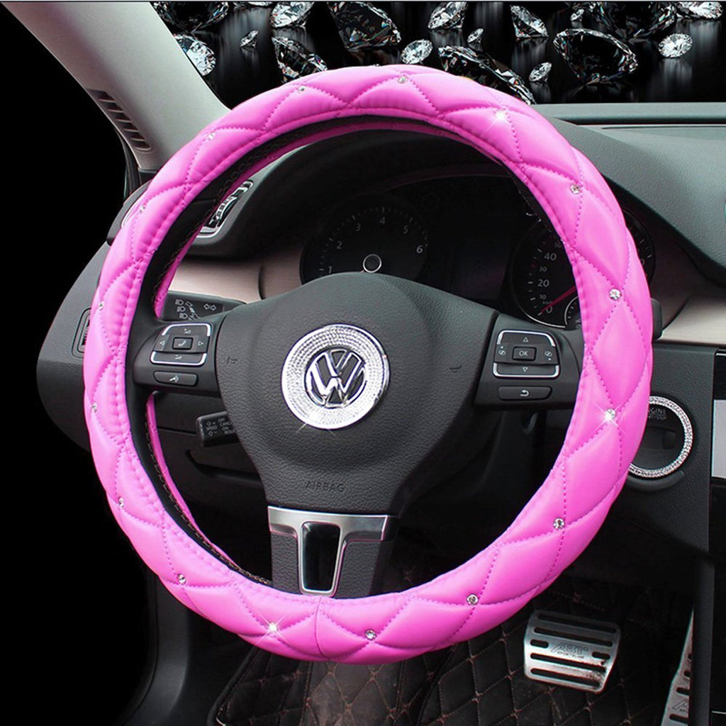  [AUSTRALIA] - Follicomfy Comfort Leather Auto Car Steering Wheel Wrap Cover,Anti Slip Universal 15 Inch,Pink A2-Pink