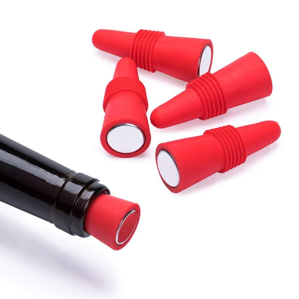  [AUSTRALIA] - OHMAXHO Wine Stoppers (Set of 5), Silicone Wine Bottle stopper and Beverage Bottle Stoppers, Red