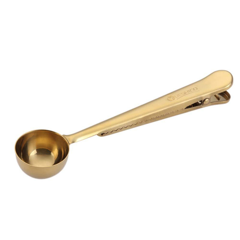 YUESHICO Stainless Steel Coffee Measuring Scoop n Cafe Clip, Coffee Scoop/Spoon with Bag Clip(Gold) Gold - LeoForward Australia
