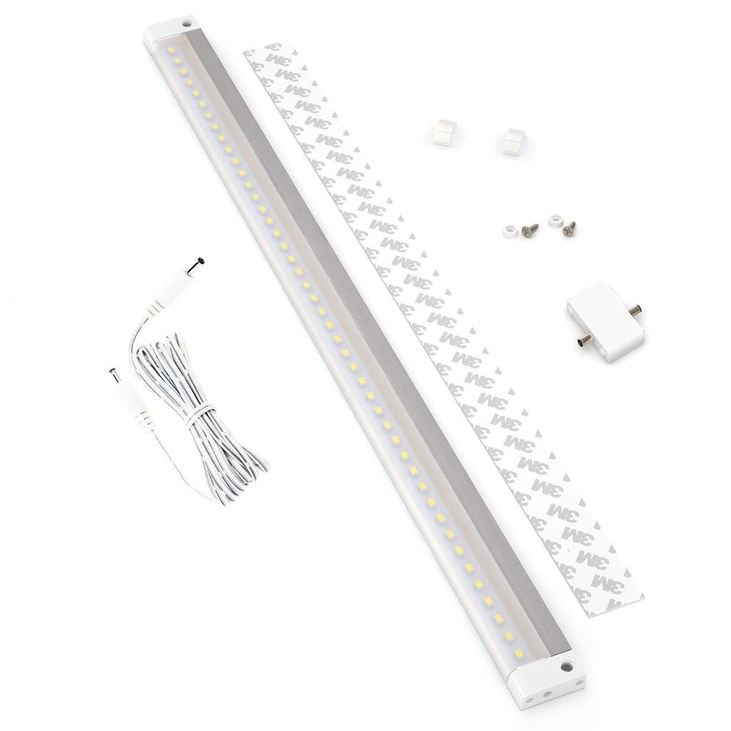 EShine White Finish Extra Long 20 inch LED Under Cabinet Lighting Bar Panel with Accessories (No Power Supply Included) - NO IR Sensor, Cool White (6000K) Cool White (6000k) - LeoForward Australia