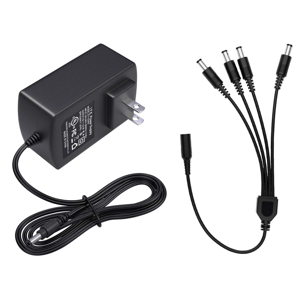 [AUSTRALIA] - ZOSI 12V 2A 100V-240V US AC to DC Power Supply Adapter & 4-Way Power Splitter Cable for CCTV Home Security Camera Surveillance System
