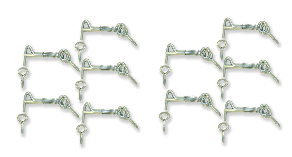 Safety Latch, Hook & Eye with Spring, Zinc, 2 Inch [1860-10FBA] Eye Distance can Vary from 2.1/4" to 2.1/2" 10 Pack ALDABA o GANCHO para Puerta - LeoForward Australia