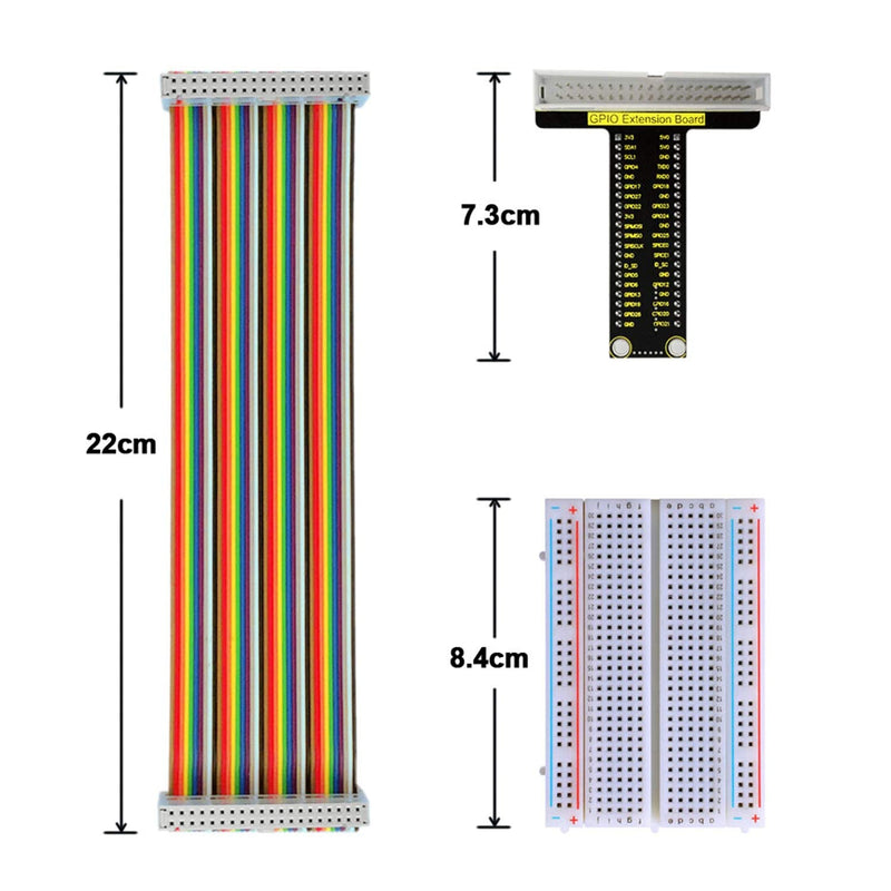  [AUSTRALIA] - KEYESTUDIO GPIO Breakout Kit for Raspberry Pi - Assembled Pi Breakout + Rainbow Ribbon Cable + 400 Tie Points Solderless Breadboard