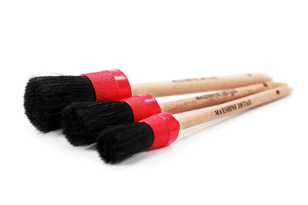  [AUSTRALIA] - Maxshine Detailing Brushes Set for Interior and Exterior Detailing, Black & Red