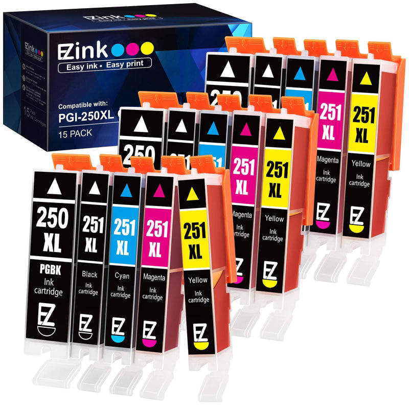 E-Z Ink (TM) Compatible Ink Cartridge Replacement for Canon PGI-250XL CLI-251XL PGI 250 XL CLI 251 XL to use with PIXMA MX922 IP7220 MG5520 MG5420 IX6820 IP8720 MG7520 MG7120 MG6320 Printer (15 Pack) - LeoForward Australia