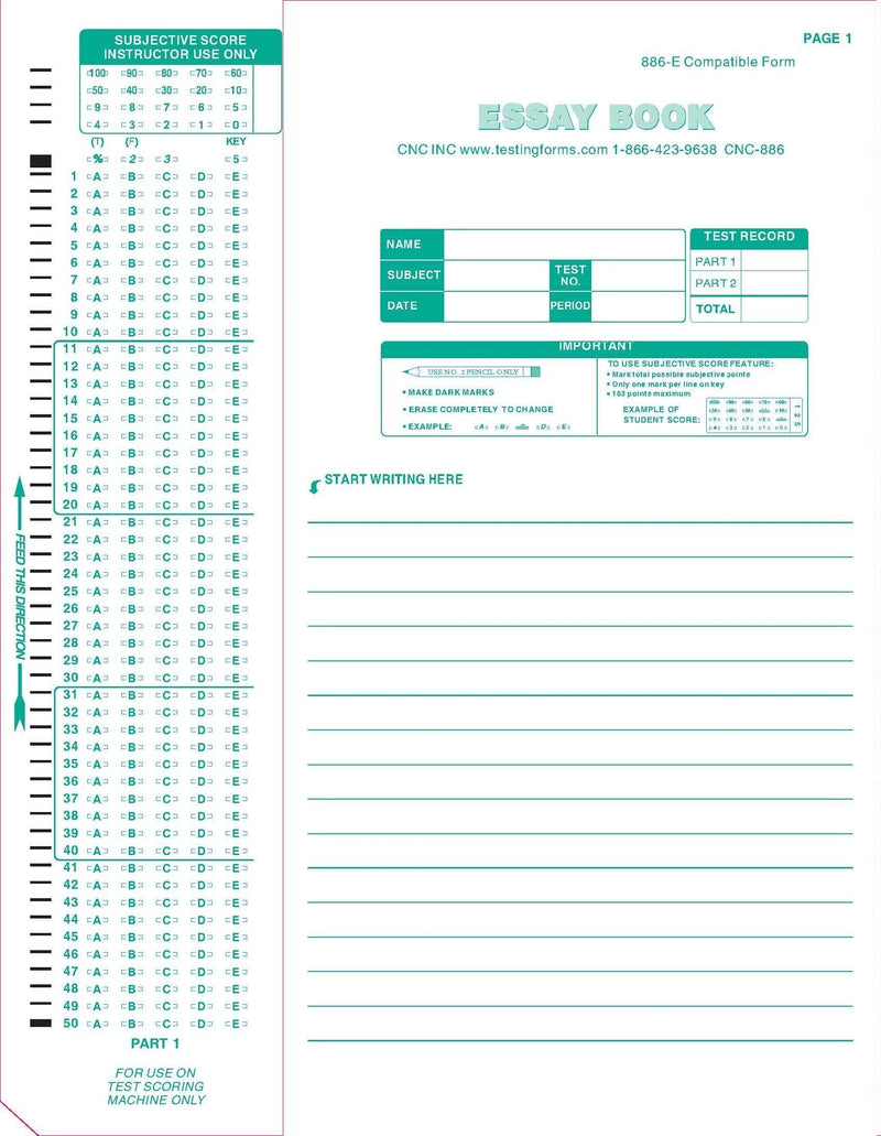  [AUSTRALIA] - TEST-886E 886-E 100 Question Compatible Testing Forms (50 Sheet Pack) 50 Sheet Pack TEST-886E