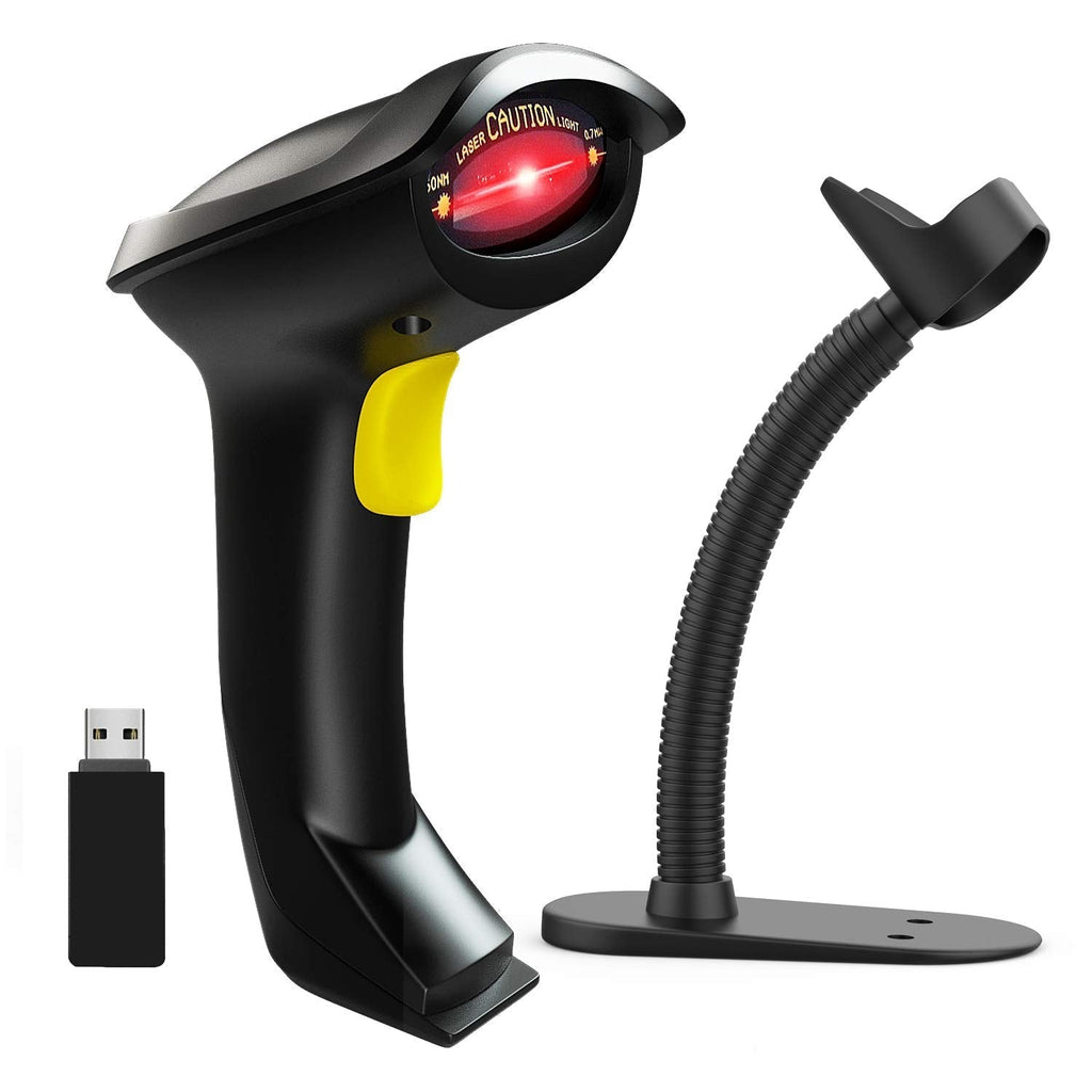  [AUSTRALIA] - NADAMOO Wireless Barcode Scanner with Stand 2-in-1 2.4G Wireless & Wired USB Bar Code Scanner Handheld Laser Bar Code Reader Automatic Hand Scanner for Computer POS Warehouse Inventory Library
